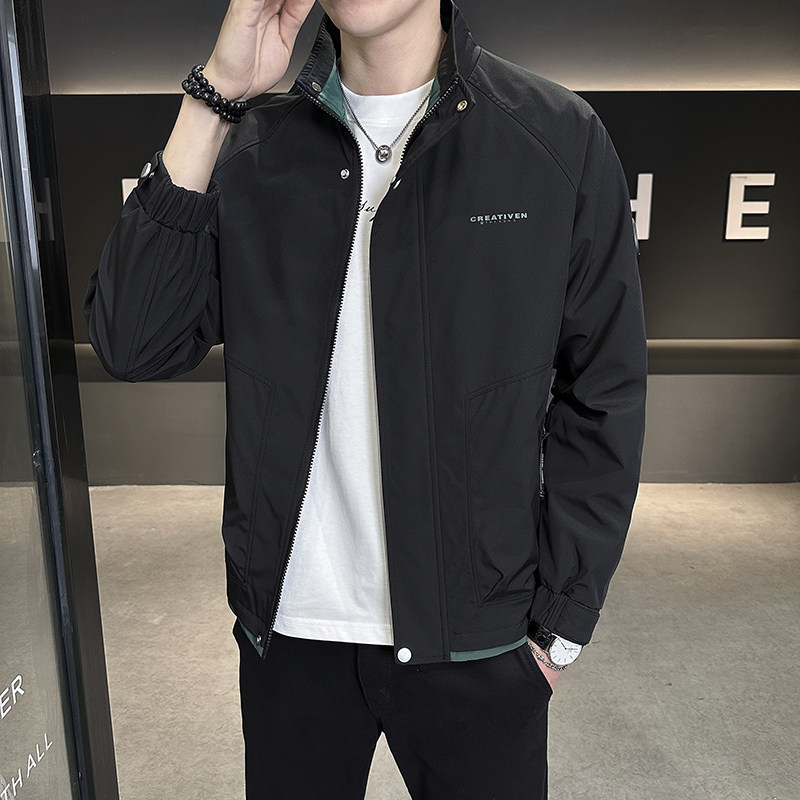 春秋新款外套男士时尚休闲工装立领加棉夹克潮流帅气加厚百搭棉服