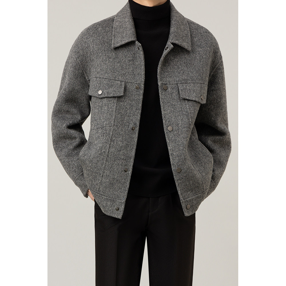 外套男秋冬季羊毛休闲翻领韩版毛呢夹克2025新款男士轻熟男装上衣